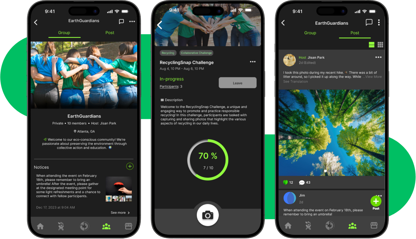 Enjoy events and
challenges with
your group.