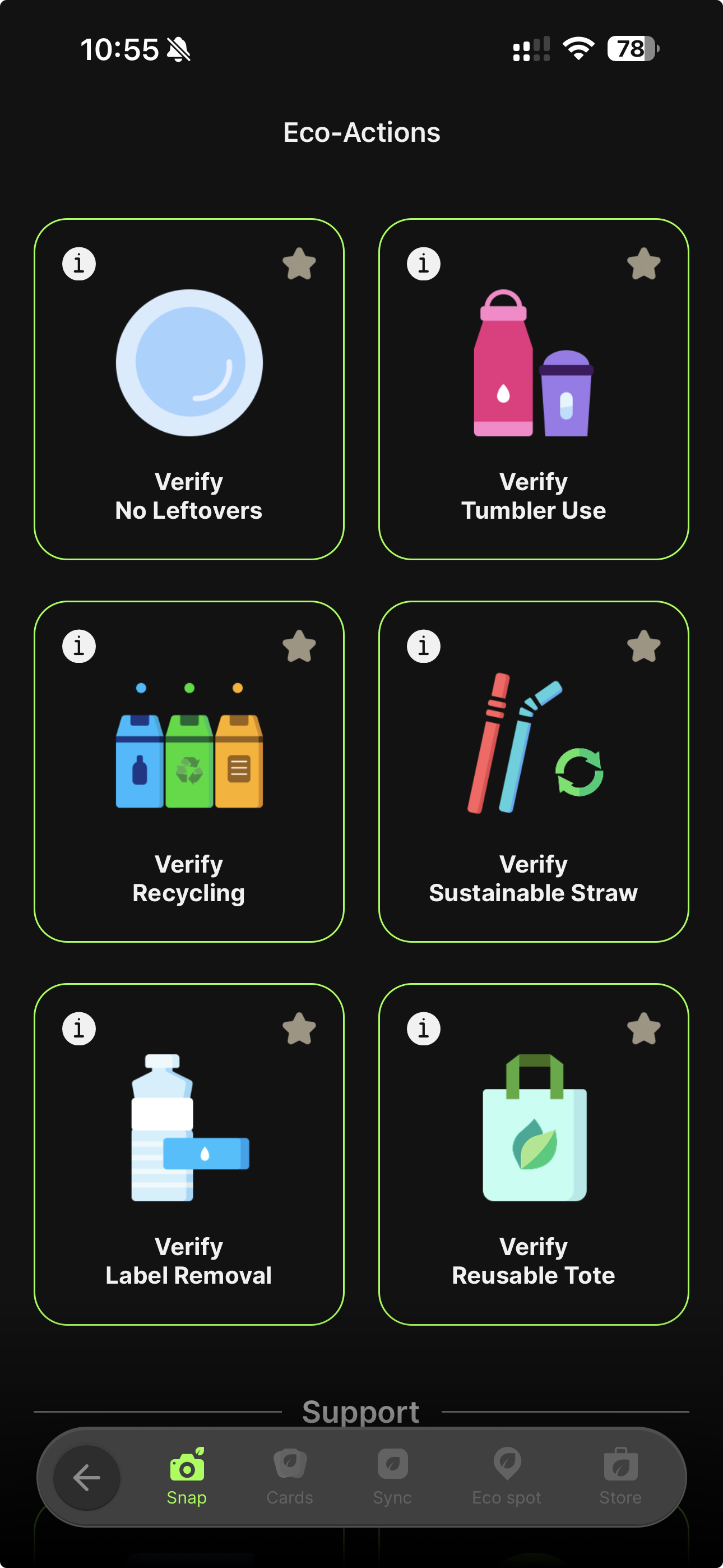 Eco action categories in the app
